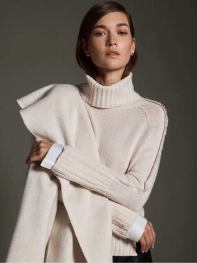 Brochu Walker Size S Jolie Fringe Layered Look Turtleneck Wool Cashmere Sweater